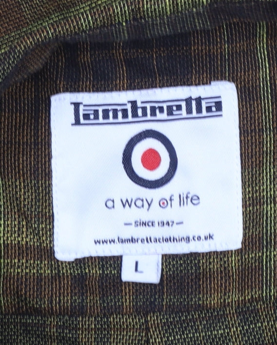 Lambretta Men's Green Check Long Sleeve Cotton Shirt L Regular Fit