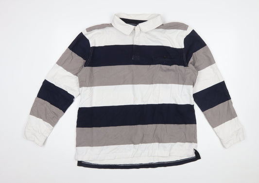 Rivers Men's Multicoloured Striped Long Sleeve Slim Fit Polo XL