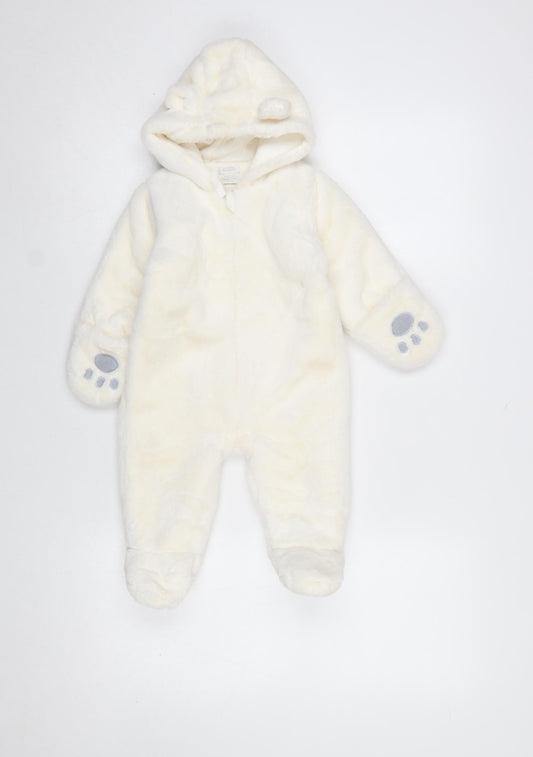 Mamas & Papas Unisex Ivory 6-9 Months Hooded Snowsuit with Padded Lining