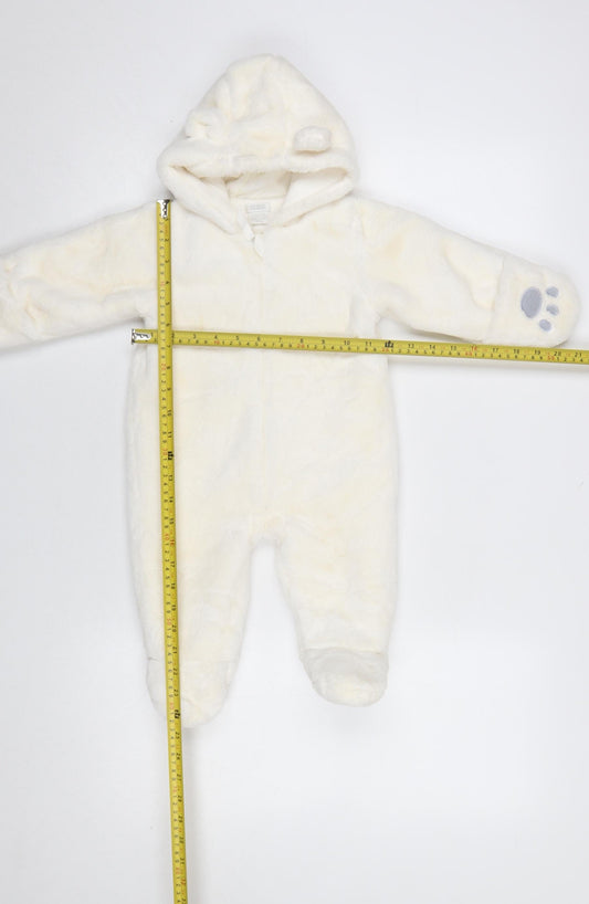 Mamas & Papas Unisex Ivory 6-9 Months Hooded Snowsuit with Padded Lining