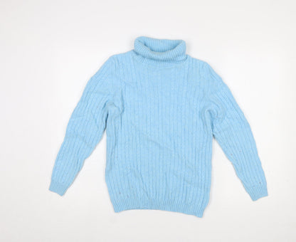 David Nieper Women Blue Roll Neck Cable Knit Wool Jumper Size 12