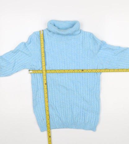 David Nieper Women Blue Roll Neck Cable Knit Wool Jumper Size 12