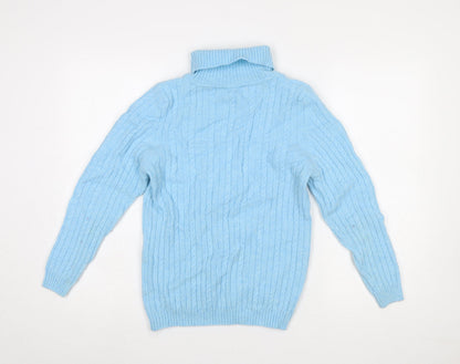 David Nieper Women Blue Roll Neck Cable Knit Wool Jumper Size 12