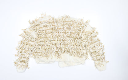 River Island Women’s Beige Chunky Fringe Knit Cardigan Size L