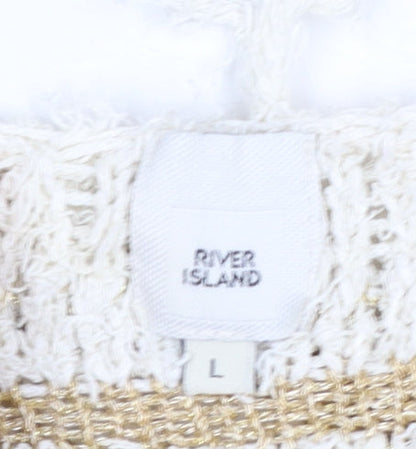 River Island Women’s Beige Chunky Fringe Knit Cardigan Size L