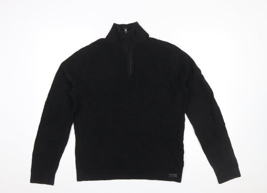 Hollister Men’s Black 1/2 Zip Knit Jumper Size M Lightweight Casual
