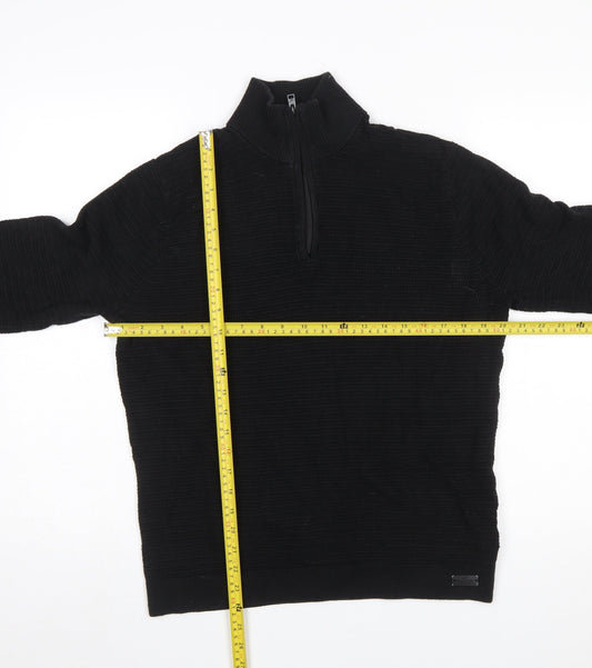 Hollister Men’s Black 1/2 Zip Knit Jumper Size M Lightweight Casual