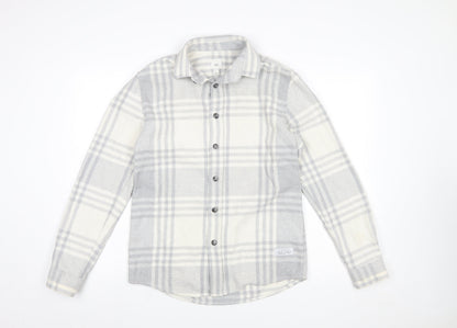 River Island Men’s Grey Plaid Flannel Button-Up Shirt Size S