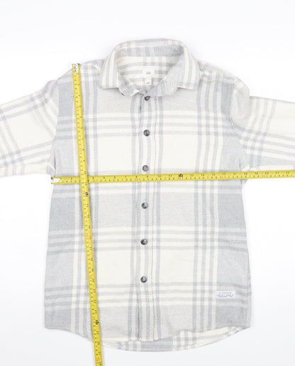 River Island Men’s Grey Plaid Flannel Button-Up Shirt Size S