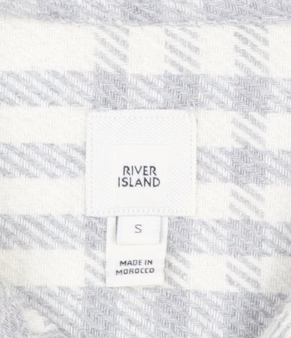 River Island Men’s Grey Plaid Flannel Button-Up Shirt Size S