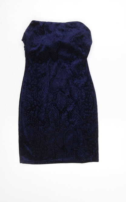 Topshop Women’s Blue Velvet Strapless Bodycon Dress UK 8