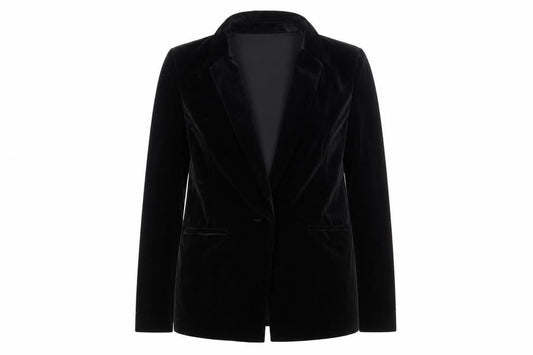 Front view of Tu Woman Black Velvet Single Breasted Blazer, size 10