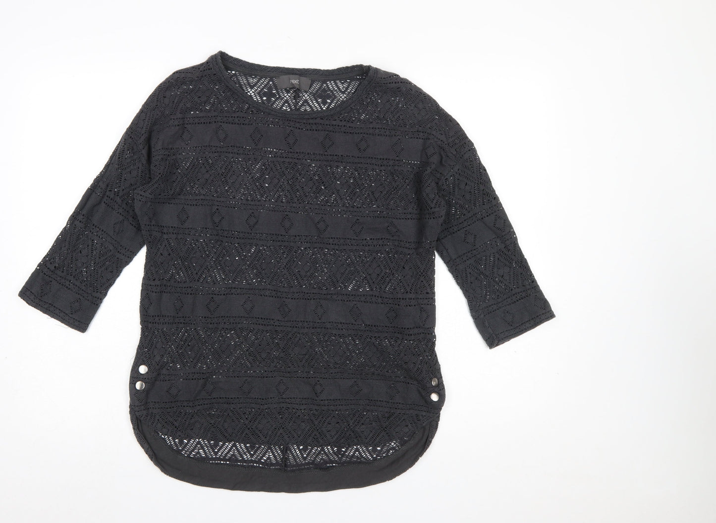 Next Women’s Black Crochet Pullover Jumper Size 10 3/4 Sleeve