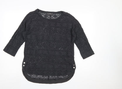 Next Women’s Black Crochet Pullover Jumper Size 10 3/4 Sleeve