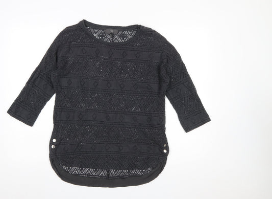 Next Women’s Black Crochet Pullover Jumper Size 10 3/4 Sleeve