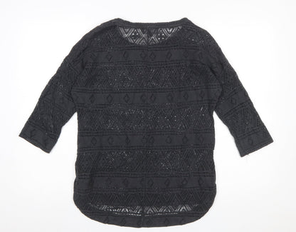 Next Women’s Black Crochet Pullover Jumper Size 10 3/4 Sleeve