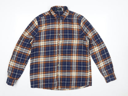 ASOS DESIGN Men's Blue Check Flannel Button-Up Shirt M Regular Fit