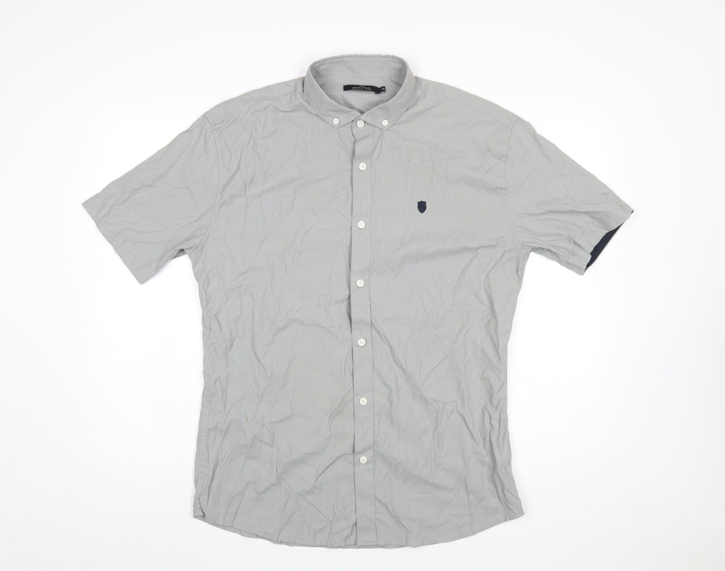 883 Police Men's Grey XL Button-Up Short Sleeve Shirt