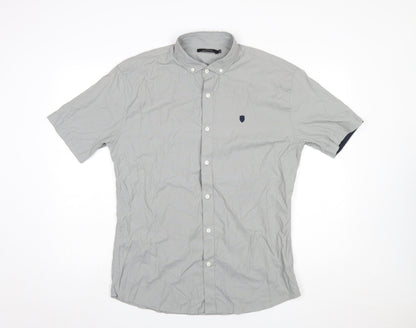 883 Police Men's Grey XL Button-Up Short Sleeve Shirt