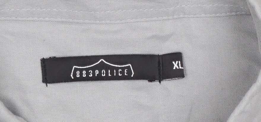 883 Police Men's Grey XL Button-Up Short Sleeve Shirt