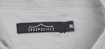 883 Police Men's Grey XL Button-Up Short Sleeve Shirt