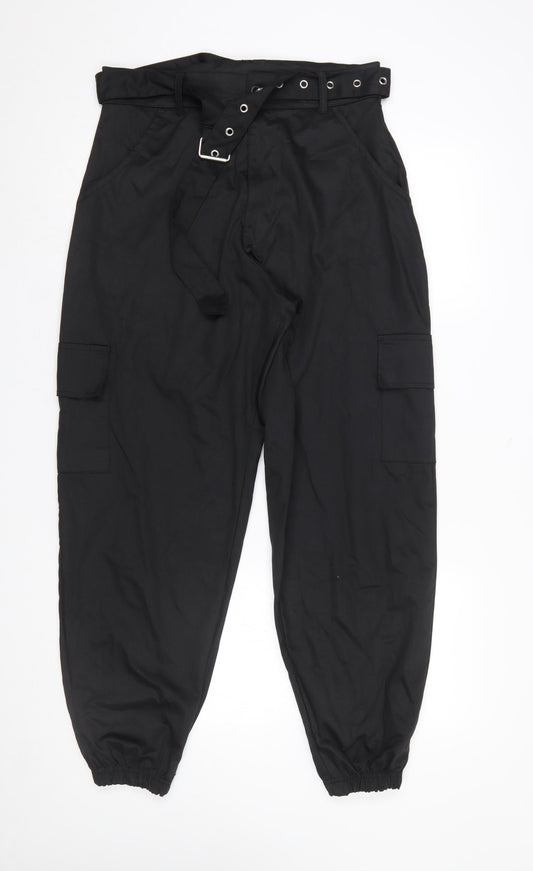 Womens UK Size 10 PRETTYLITTLETHING Regular Fit Cargo Black Trousers