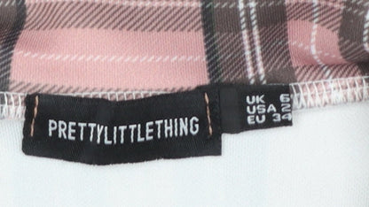 PrettyLittleThing Women Pink Plaid Double-Breasted Blazer UK 6 Polyester