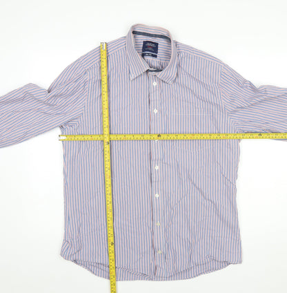 Charles Tyrwhitt Men's Blue Striped Slim Fit Button-Up Shirt L