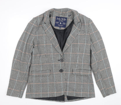 Jack Wills Women Grey Checked Wool Blend Blazer UK12 Classic Two-Button Jacket