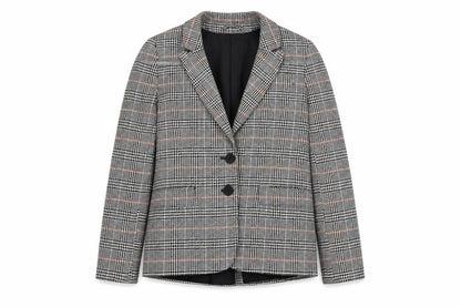 Jack Wills Women Grey Checked Wool Blend Blazer UK12 Classic Two-Button Jacket