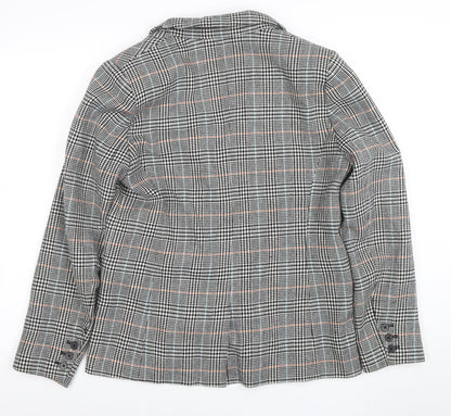 Jack Wills Women Grey Checked Wool Blend Blazer UK12 Classic Two-Button Jacket