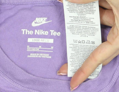 Nike Girls Purple Loose Fit Cotton Crew Neck T-Shirt M