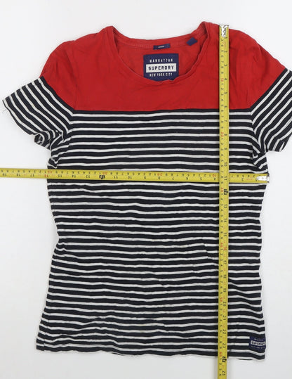 Superdry Women Red Navy Striped Basic T-Shirt Medium