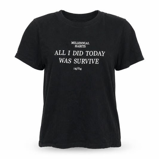 Pull&Bear Women's Black XS Basic Cotton Quote T-Shirt