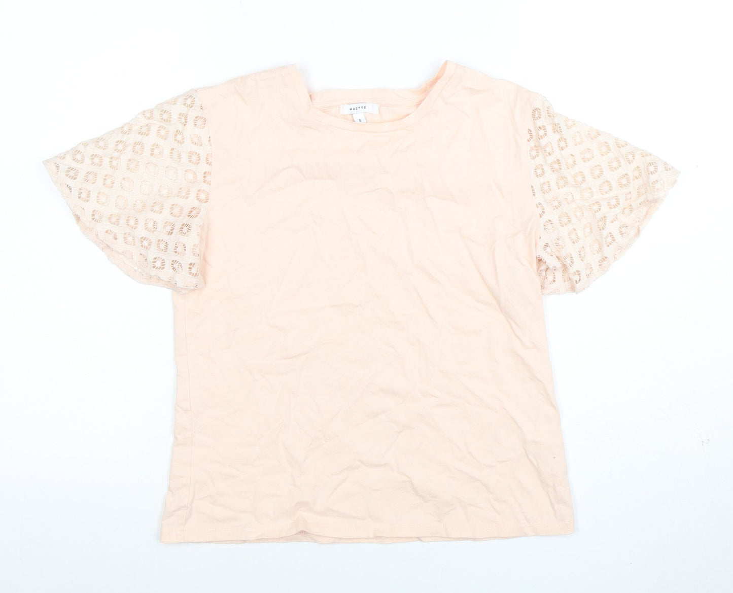 Womens UK Size S MAETTE Beige Basic T-Shirt