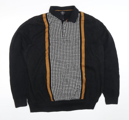 Next Men's Black Retro Long Sleeve Cotton Polo 2XL