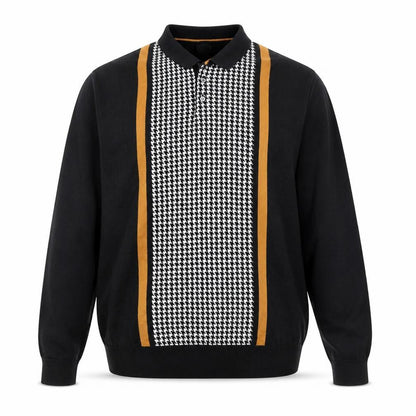 Next Men's Black Retro Long Sleeve Cotton Polo 2XL