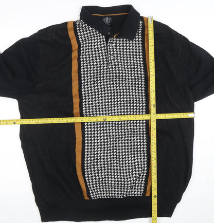 Next Men's Black Retro Long Sleeve Cotton Polo 2XL