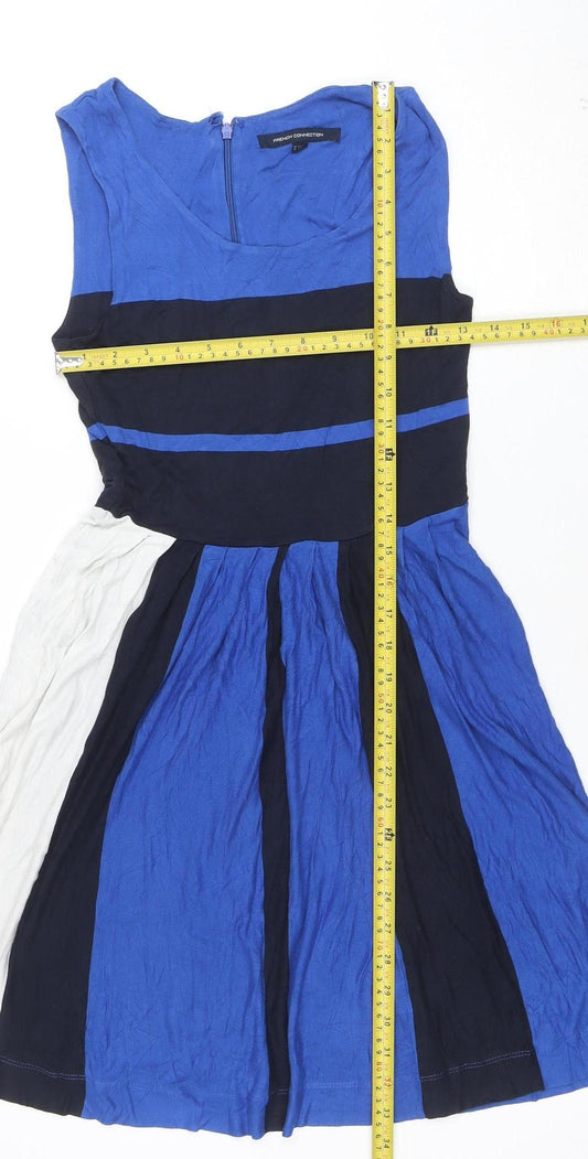 French Connection Women's Blue Fit & Flare Colourblock Dress Size 10