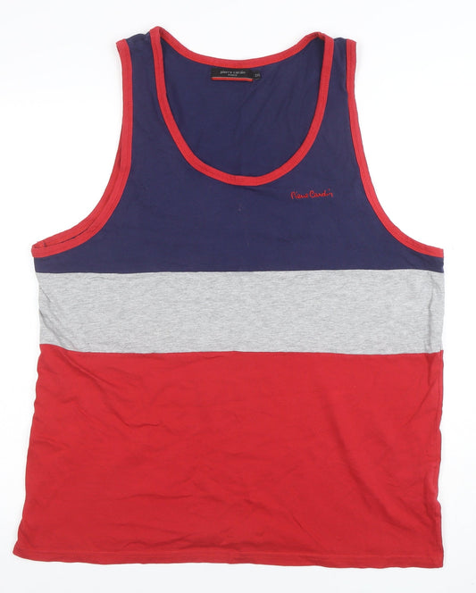 Pierre Cardin Mens Blue Grey Red Sleeveless T-Shirt 2XL Cotton