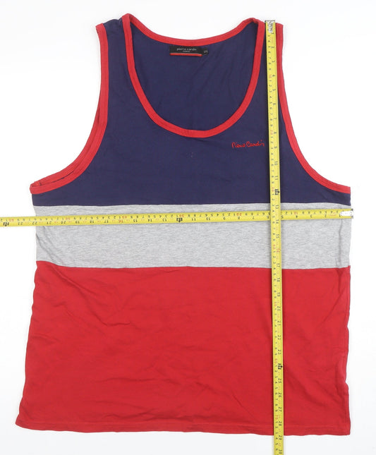 Pierre Cardin Mens Blue Grey Red Sleeveless T-Shirt 2XL Cotton
