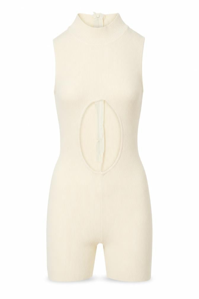 PrettyLittleThing Women’s Ivory Ribbed Short Sleeve Jumpsuit XS