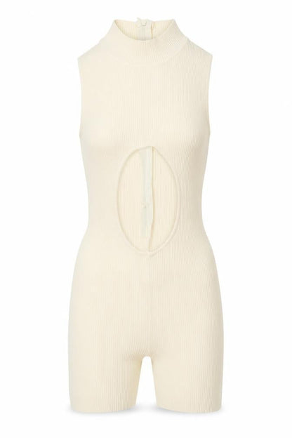 PrettyLittleThing Women’s Ivory Ribbed Short Sleeve Jumpsuit XS