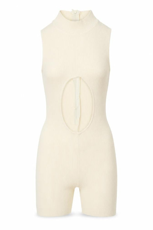 PrettyLittleThing Women’s Ivory Ribbed Short Sleeve Jumpsuit XS