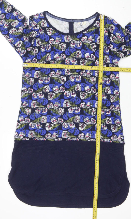 White Stuff Women's Blue Floral Shift Dress Size 10 Long Sleeve