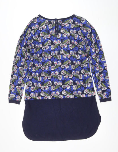 White Stuff Women's Blue Floral Shift Dress Size 10 Long Sleeve