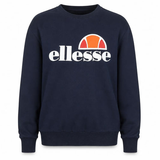Front view of Ellesse Women's Navy Blue Crew Neck Pullover Sweatshirt UK L