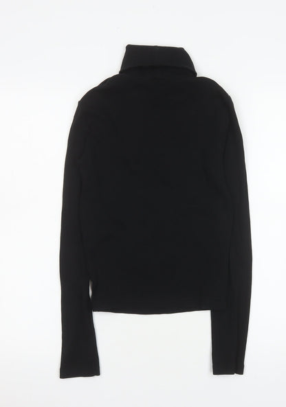 ZARA Women Black Roll Neck Long Sleeve Basic Slim Fit Top Size M