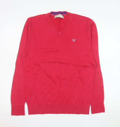 Crew Clothing Co. Women's Red V-Neck Cotton Wool Jumper Medium