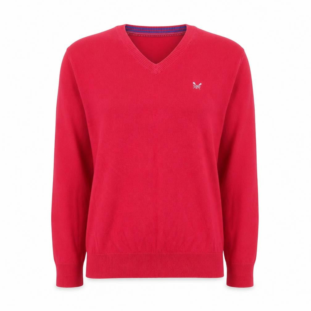 Crew Clothing Co. Women's Red V-Neck Cotton Wool Jumper Medium